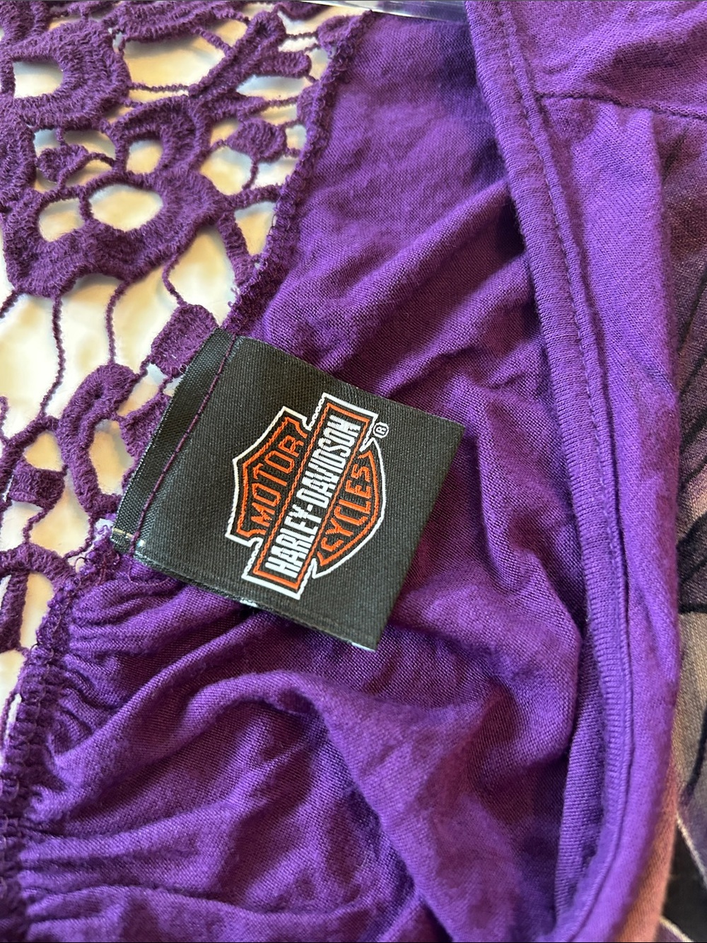Harley-Davidson Purple V-Neck Lace-Back Graphic Tee - Picture 4 of 5